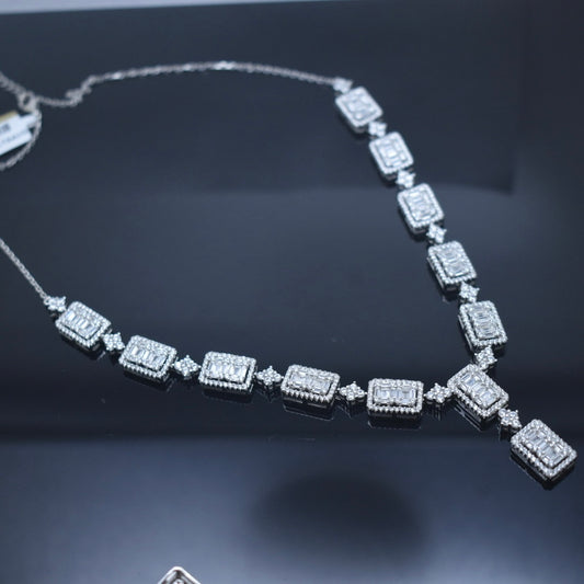 925 Sterling Silver - Rectangle Zircon Necklace Set