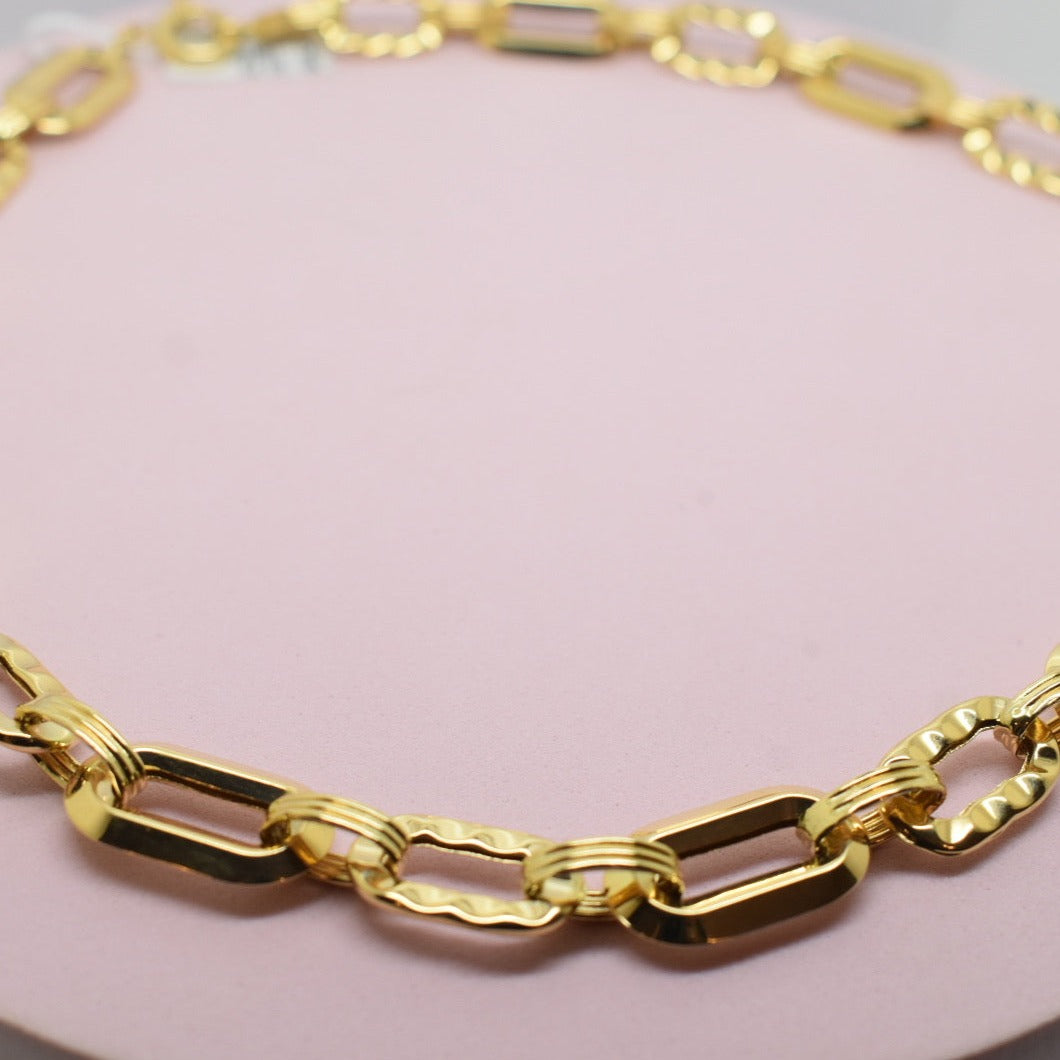 Real 18K Yellow Gold - Chunky Textured Link Necklace