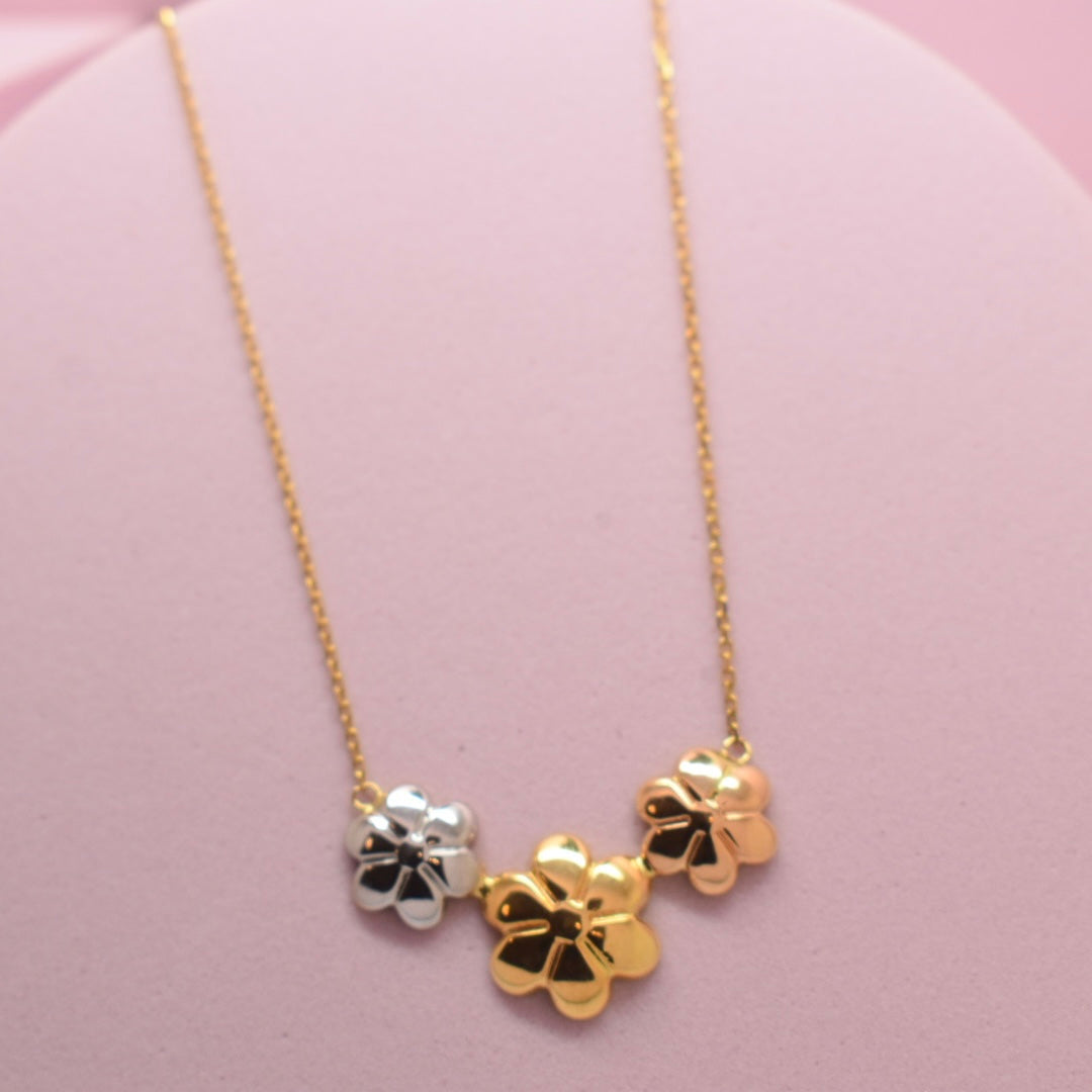 *SALE* Real 18K Yellow Gold - Tricolor Flowers Necklace