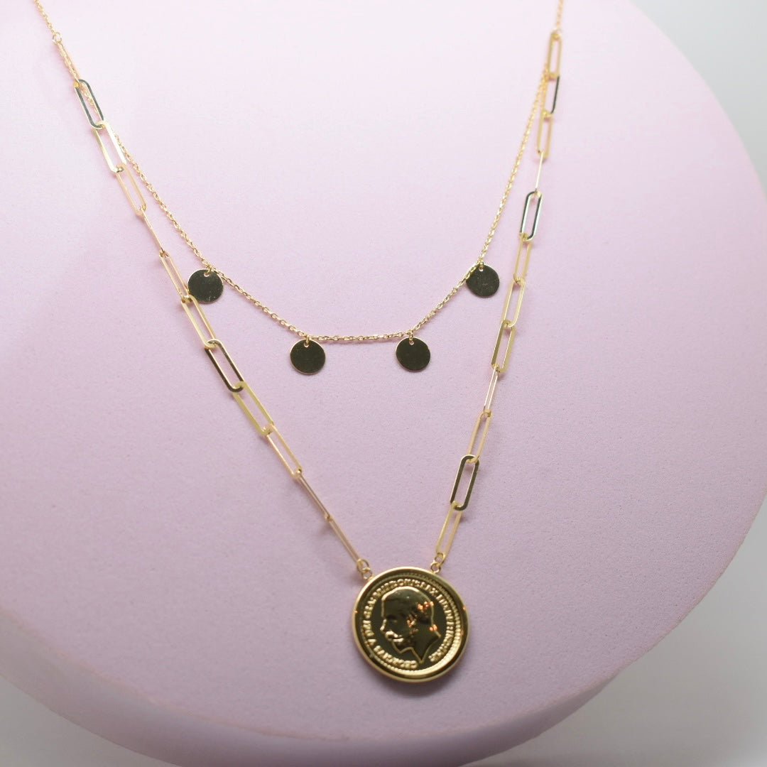 *LIMITED* 18K Gold - Layered Paper Clip Coin Necklace