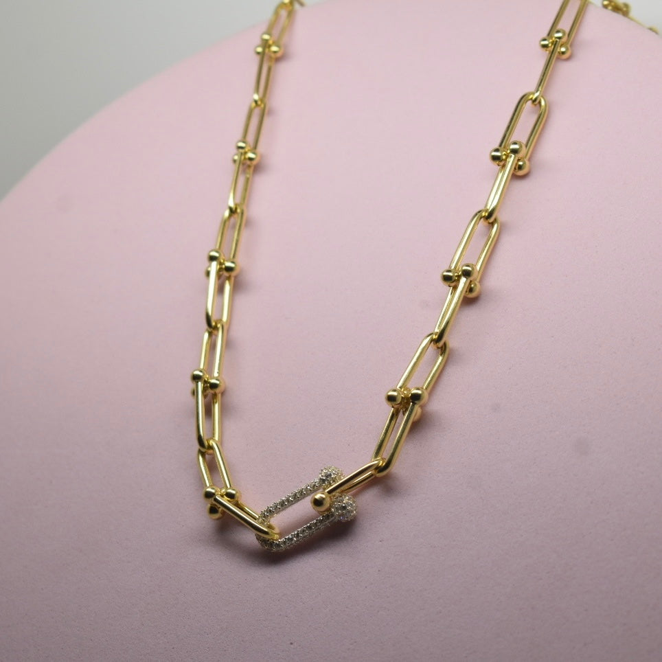 18K Gold - SJTFNY Thin Hardware Stone Necklace