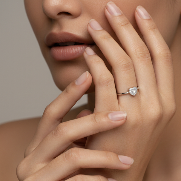 Fine 925 Sterling Silver - Little Stone Heart Ring