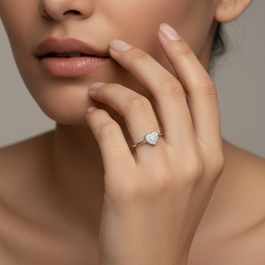 Fine 925 Sterling Silver - Little Stone Heart Ring