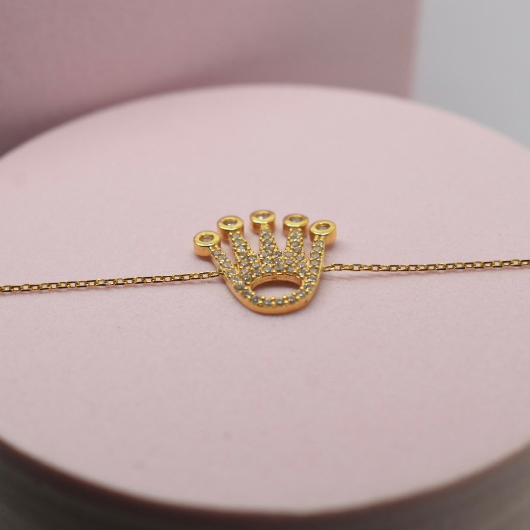 Real 18K Yellow Gold - Zircon Crown Bracelet