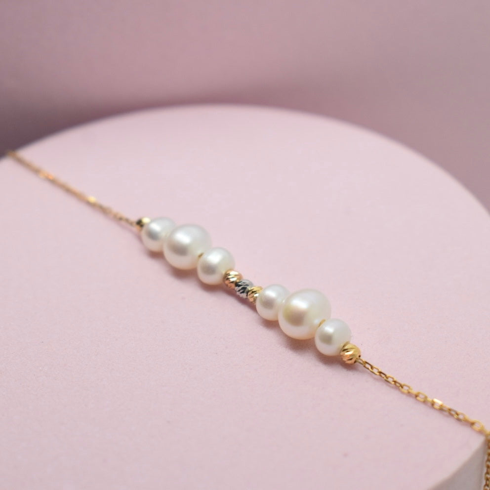 Real 18K Yellow Gold - Tri Colour Pearls Bracelet