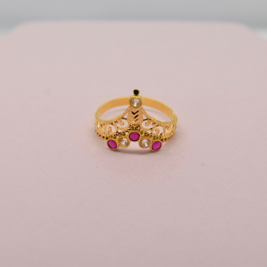 *TRENDY* 21K Yellow Gold - Arabic Triangle Zircon Pink Ring