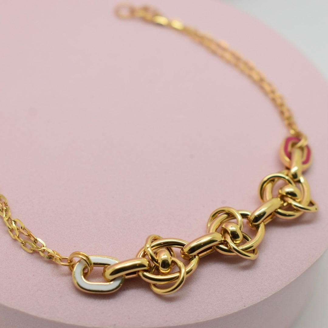 *NEW* Real 18K Yellow Gold - Hollow Link Chain Color Bracelet