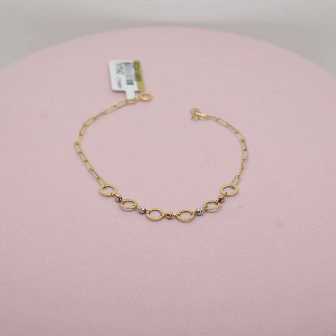 Real 18K Yellow Gold - Paper Clip Circle Bracelet