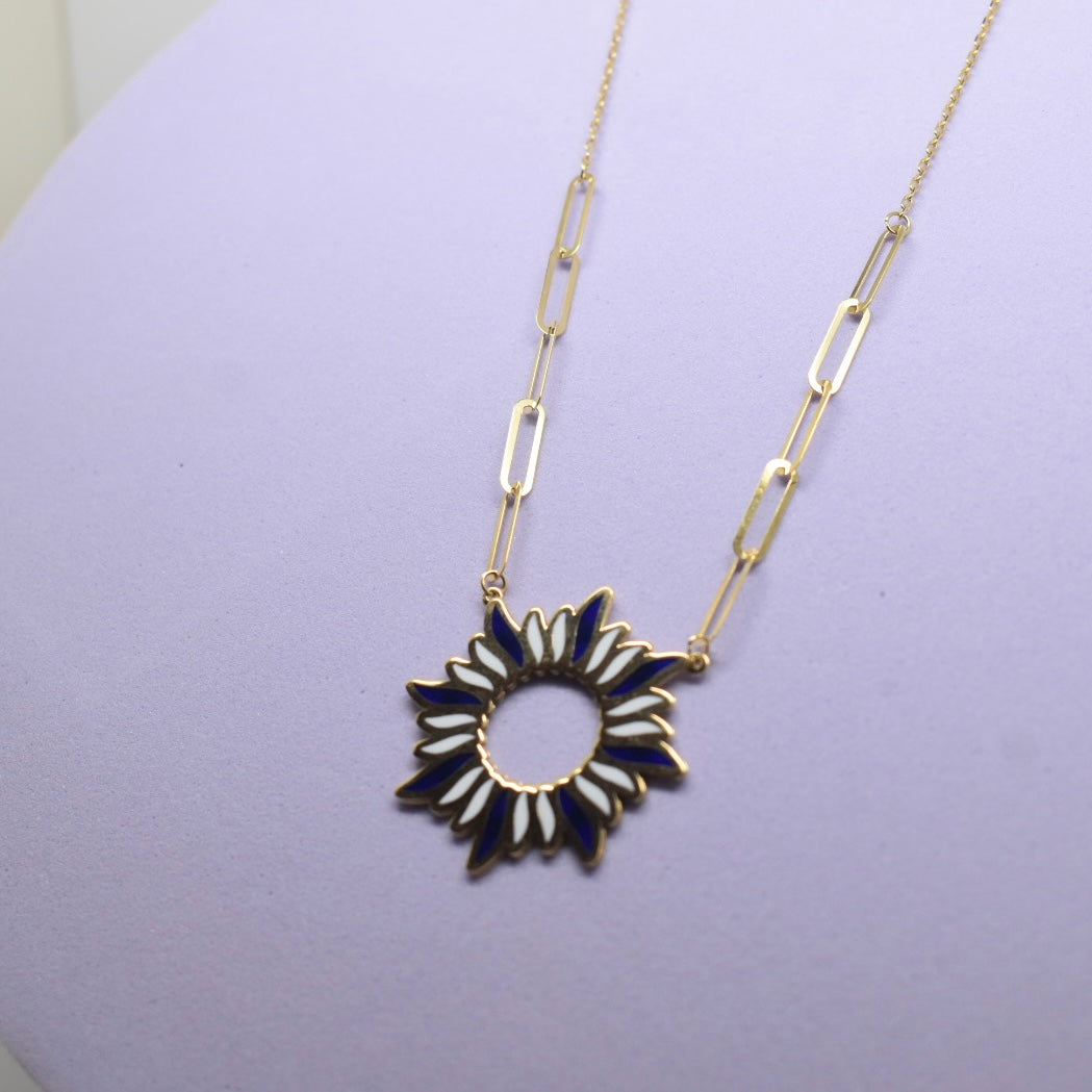 *SUMMER COLLECTION* 18K Gold - Dark Blue Sun Enamel Necklace