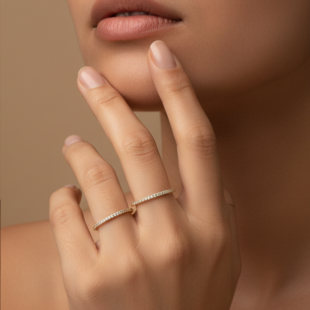 Fine 925 Sterling Silver - Yellow Single Line Stone Ring