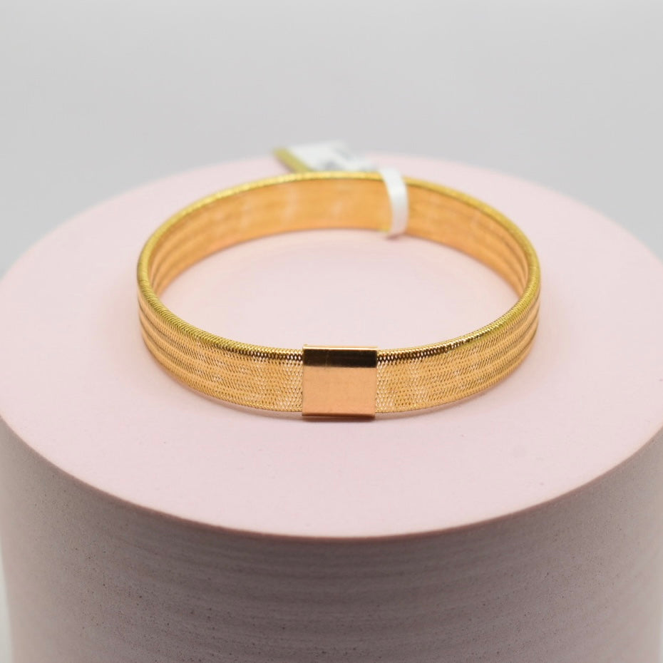 Real 18K Yellow Gold - Stretchable Thick Bangle