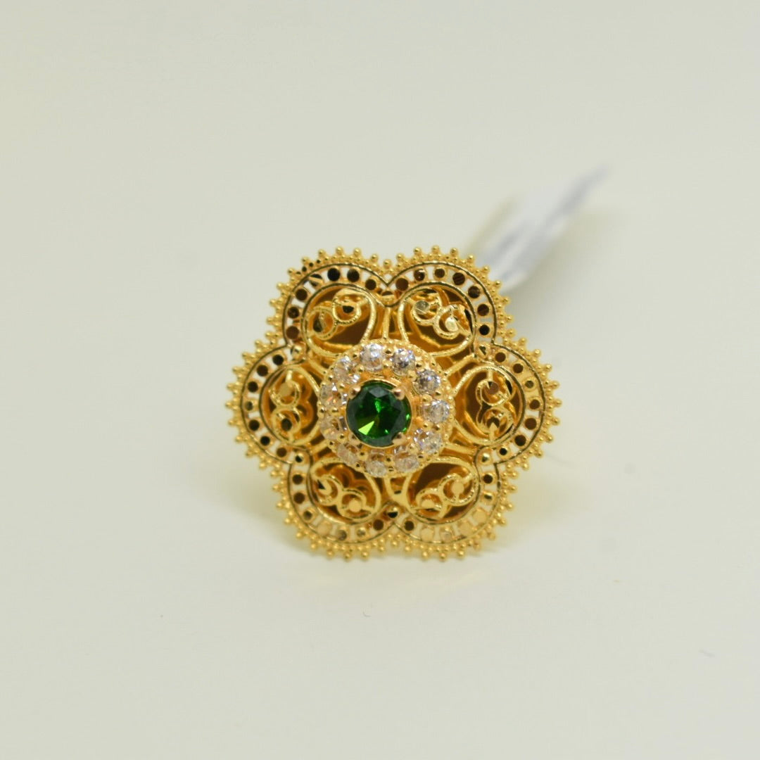 *NEW* 21K Yellow Gold - Arabic Shine Green Stone Ring