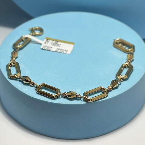 Real 18K Yellow Gold - Chunky Hollow Hexagon Link Bracelet