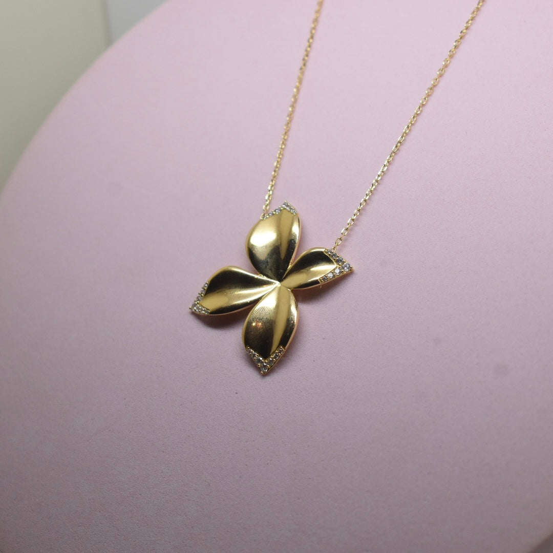 Real 18K Gold - SJPB Gold Stone Flower Necklace