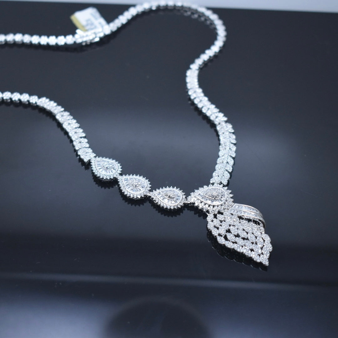 925 Sterling Silver - Bridal Leaf Zircon Necklace Set