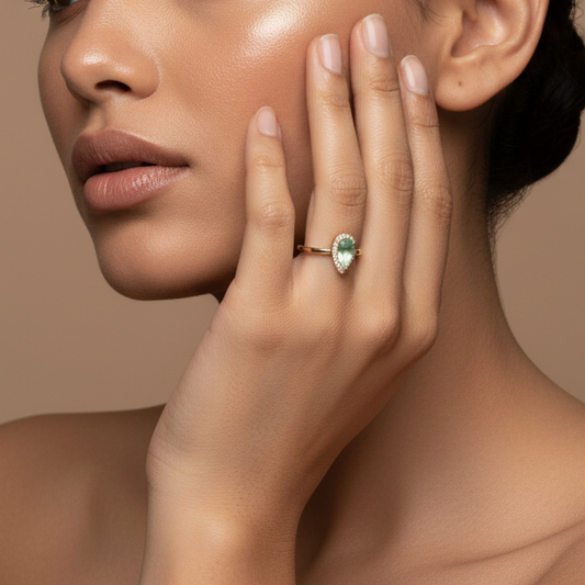 Fine 925 Sterling Silver - Yellow Light-green Teardrop Ring