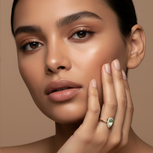 Fine 925 Sterling Silver - Yellow Light-green Teardrop Ring