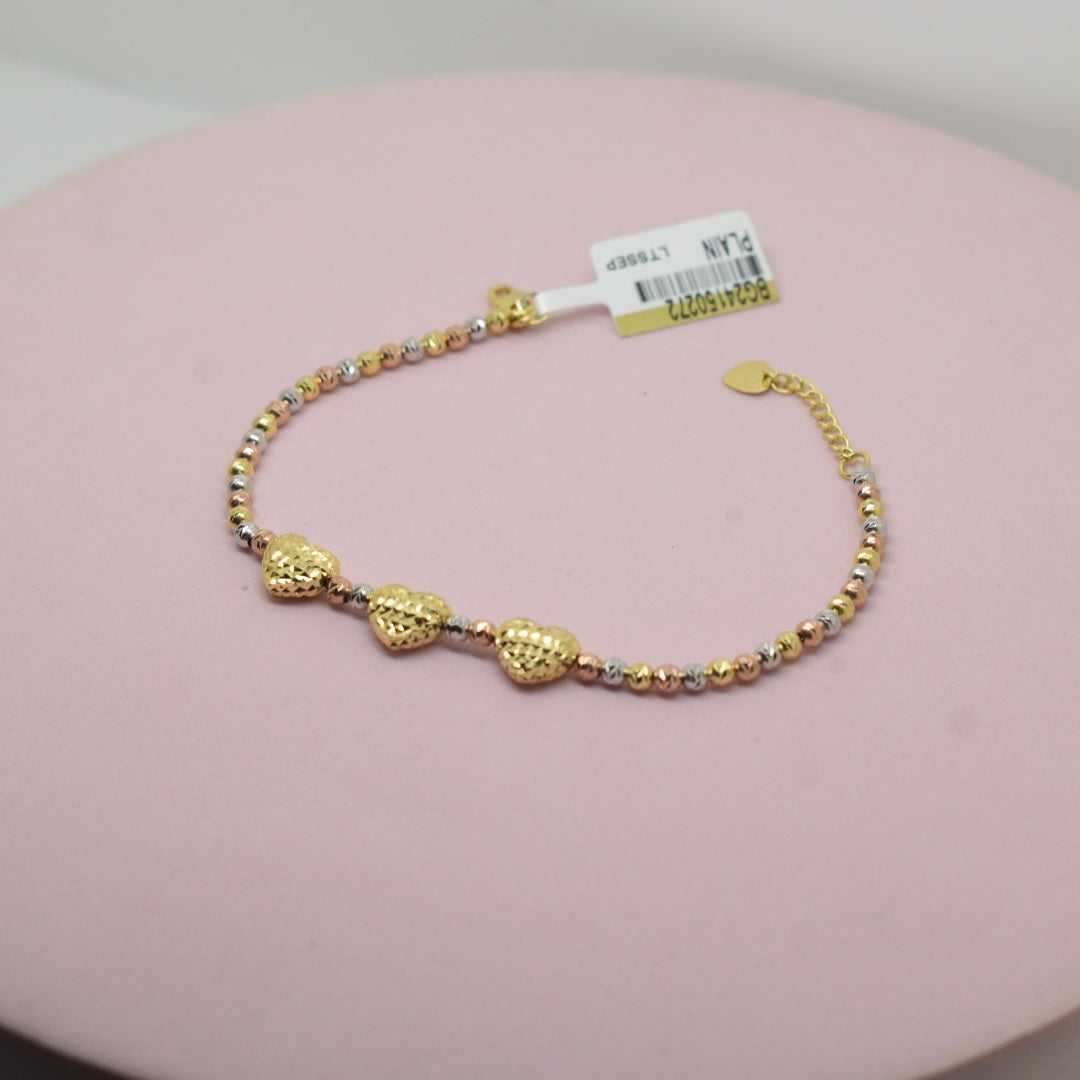 18K Gold - Tri Color Heart Bubble Bracelet