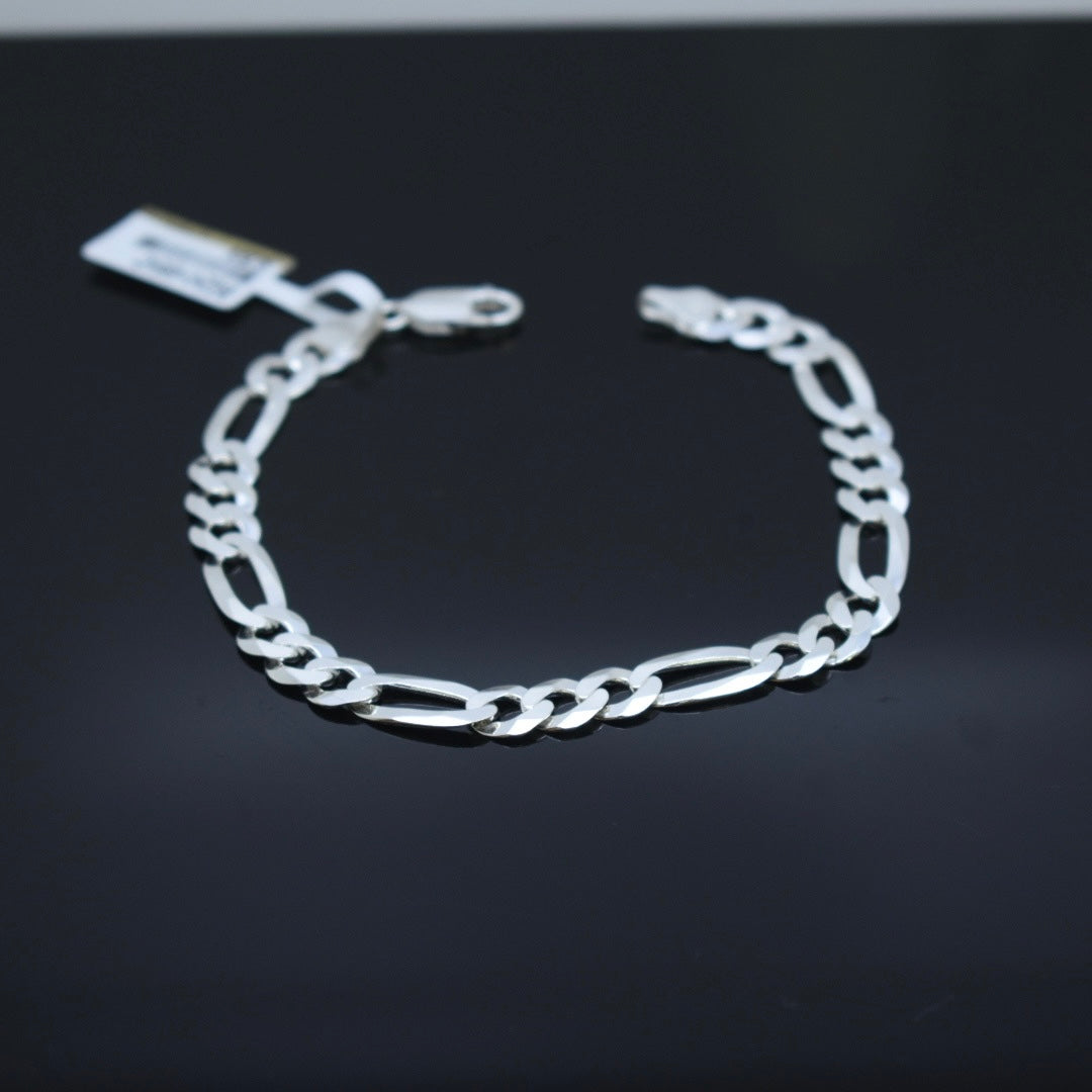 925 Sterling Silver - Figaro Thick Bracelet