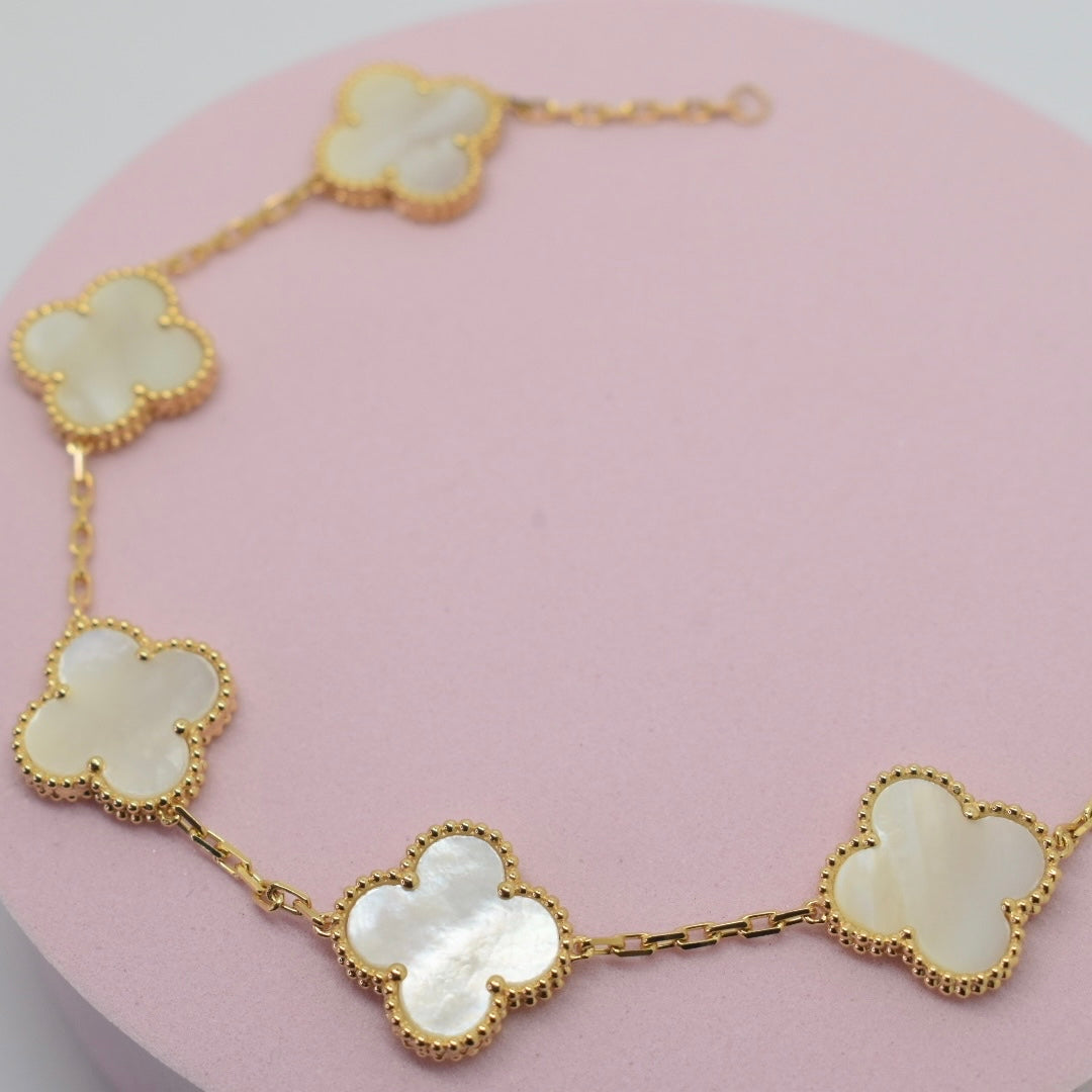 Real 18K Yellow Gold - SJVC 5 Flower MOP Bracelet