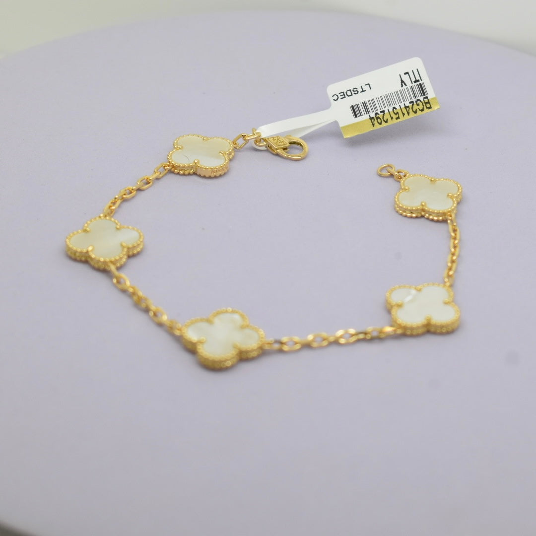 18K Yellow Gold - SJVC White MOP 5 Flower 15mm Bracelet