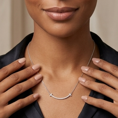 925 Sterling Silver - T-Smile Pave Necklace