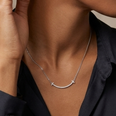 925 Sterling Silver - T-Smile Pave Necklace