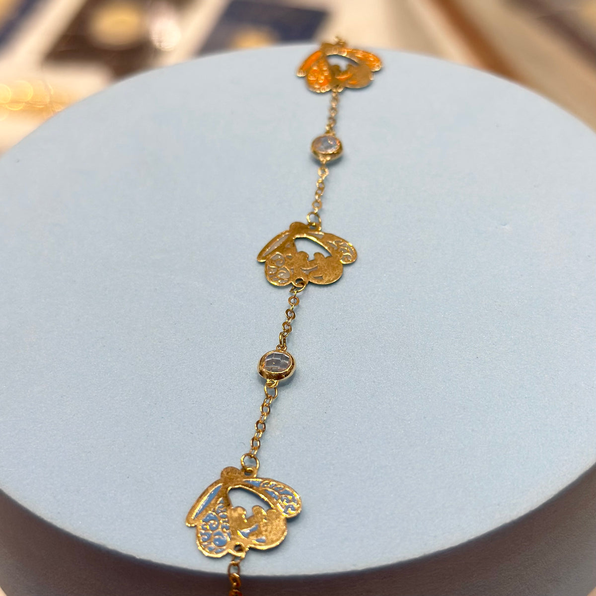 Real 18K Yellow Gold - Butterfly Stones Bracelet