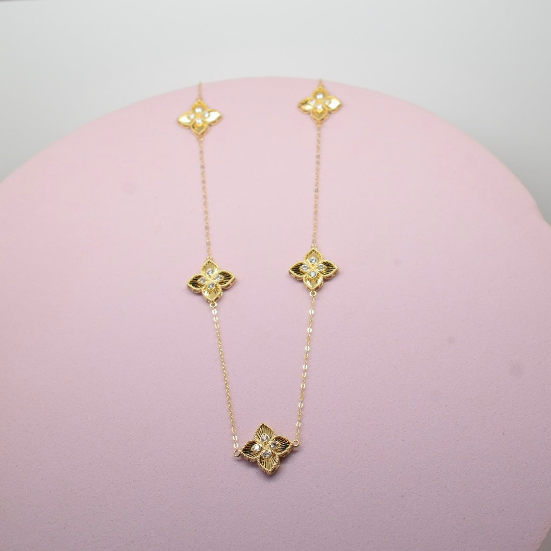 Real 18K Yellow Gold - SJRC 5 Flower Sunshine Small Necklace