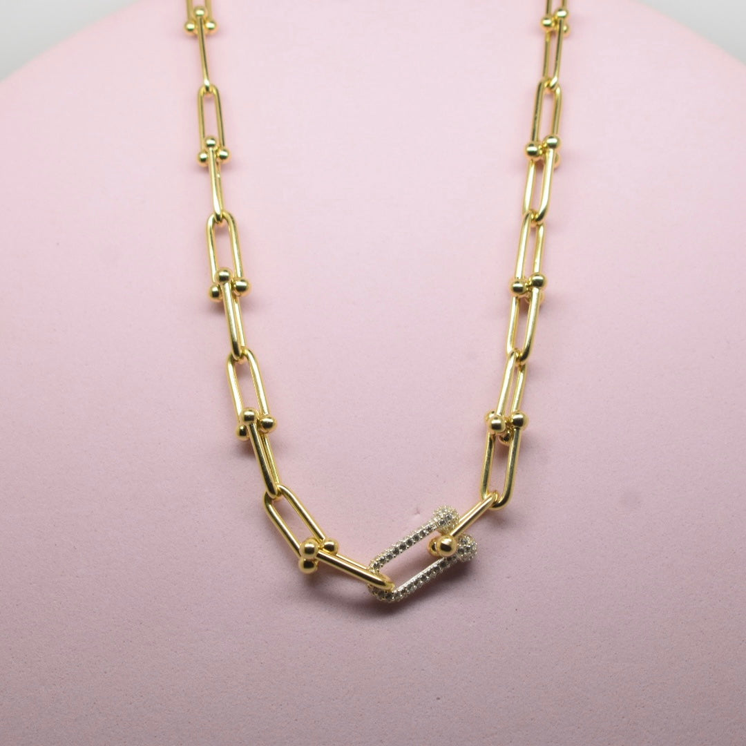 18K Gold - SJTFNY Thin Hardware Stone Necklace