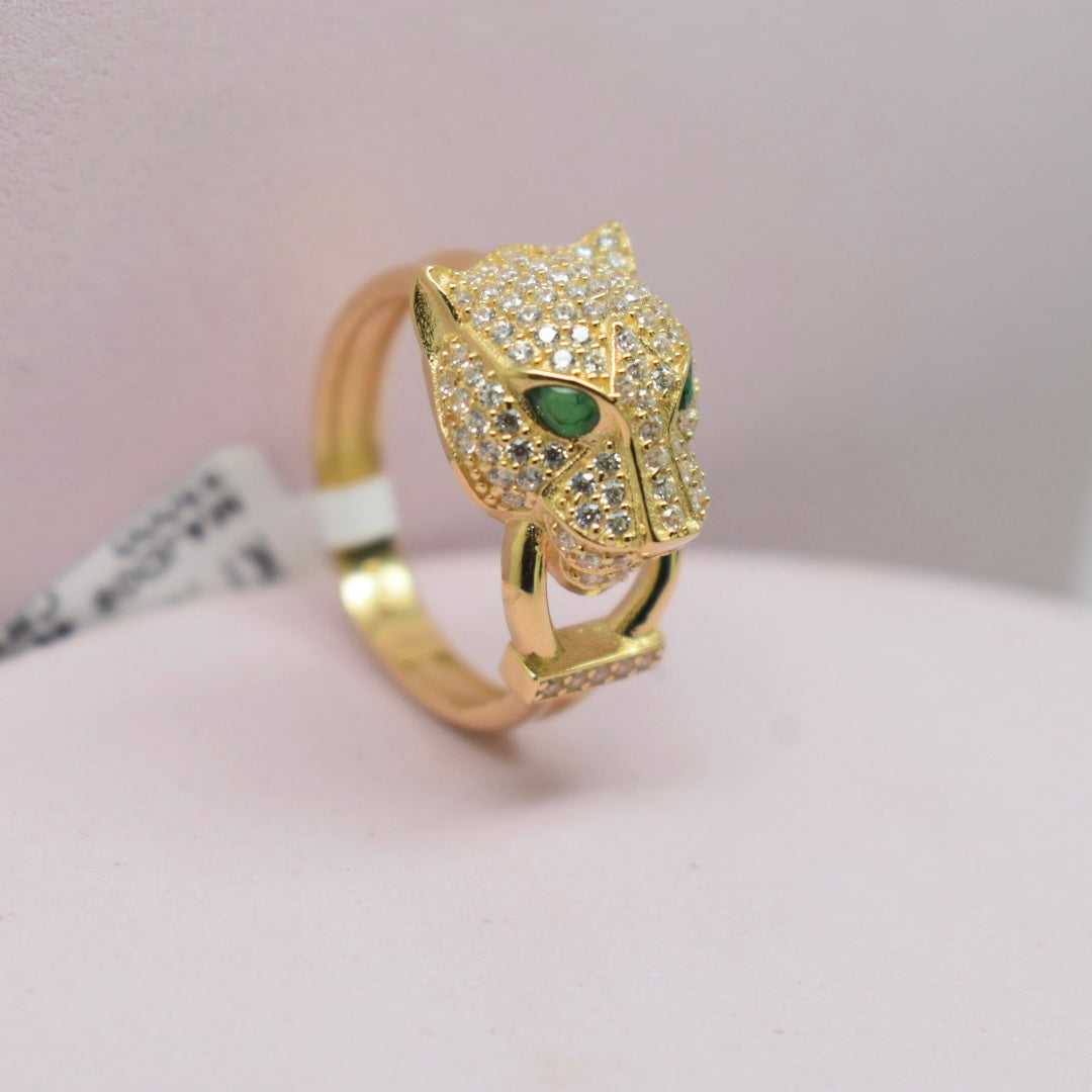 Real 18K Yellow Gold - SJCR Panther Stone Ring