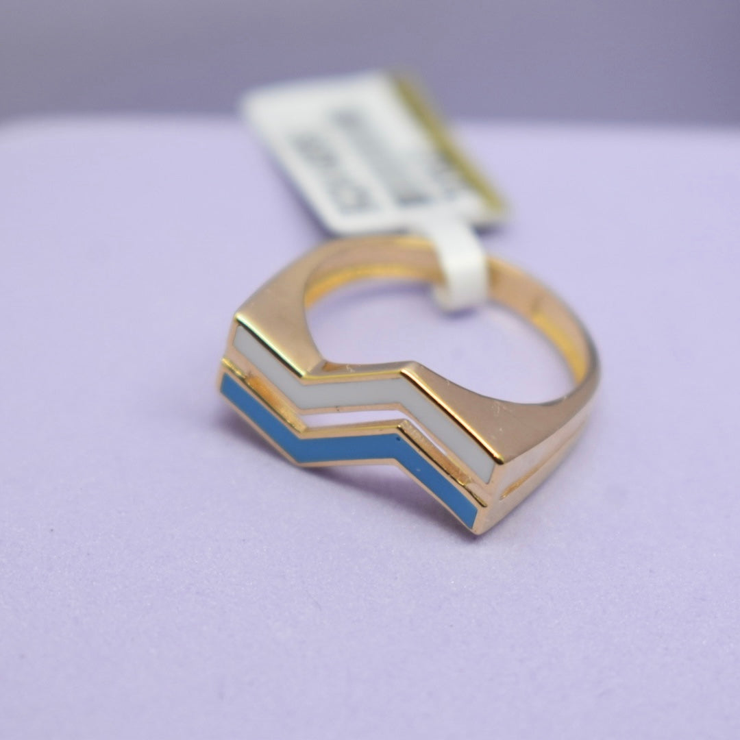 *SUMMER COLLECTION* 18K Gold - Zig Zag Blue Enamel Ring