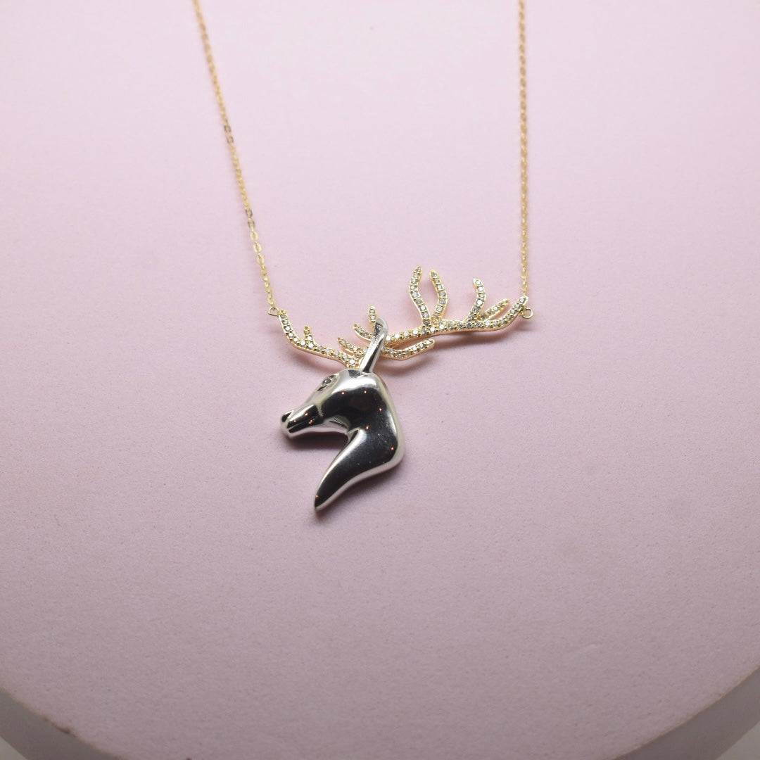 Real 18K Gold - Dual Colour Deer Horn Necklace