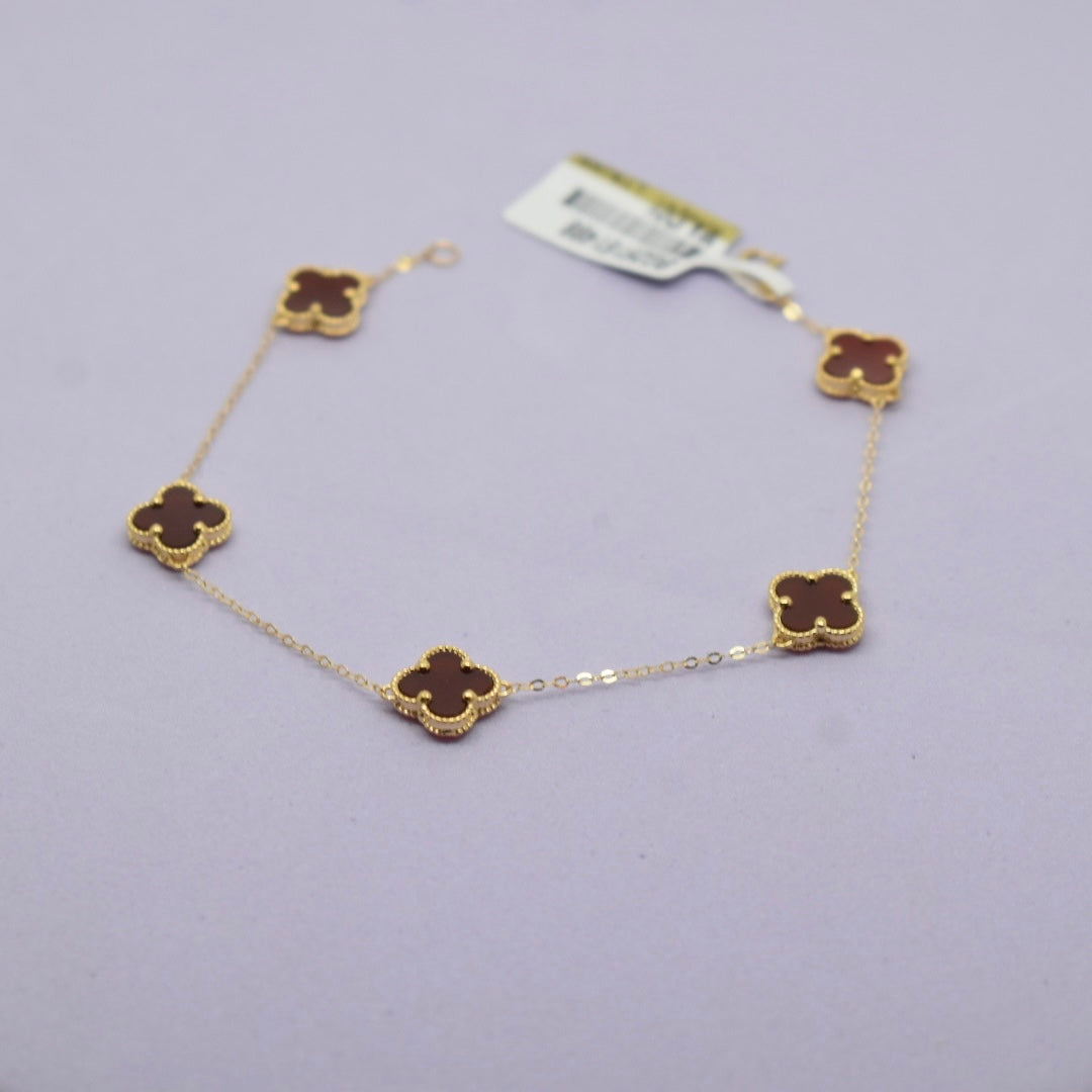 Real 18K Yellow Gold - SJVC Red 8mm 5 Flower Bracelet