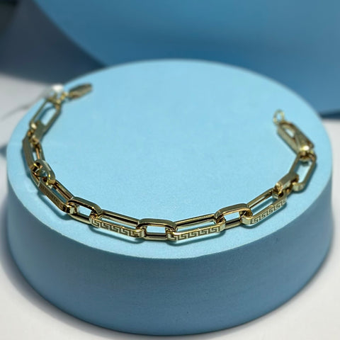 Real 18K Yellow Gold - Chunky Hollow Maze Link Bracelet
