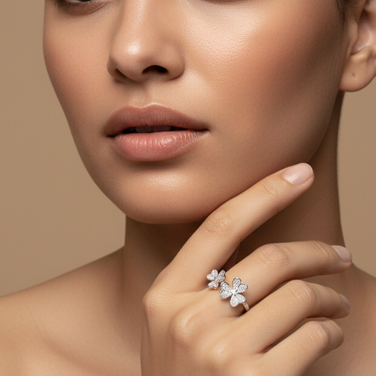 Fine 925 Sterling Silver - Twin Blossom Ring