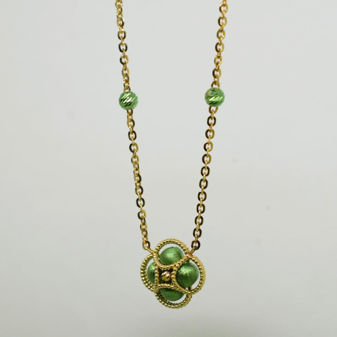 18K Yellow Gold - Green Clover Necklace