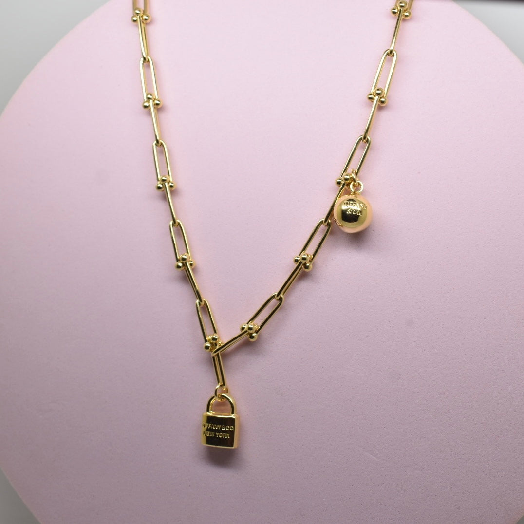 18K Yellow Gold - SJTFNY Lock Charm Necklace