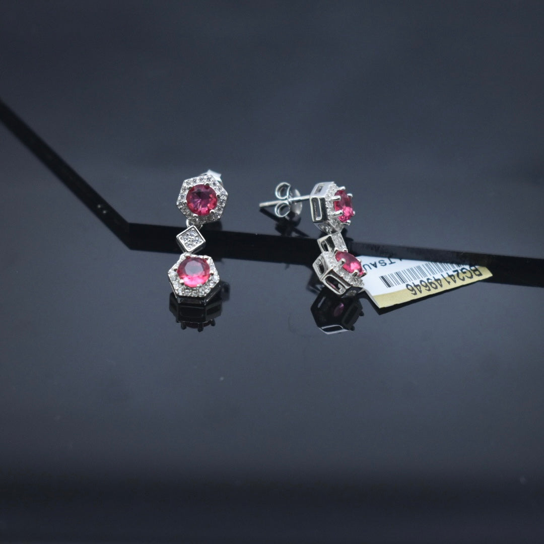 925 Sterling Silver - Pink Zircon Necklace Set