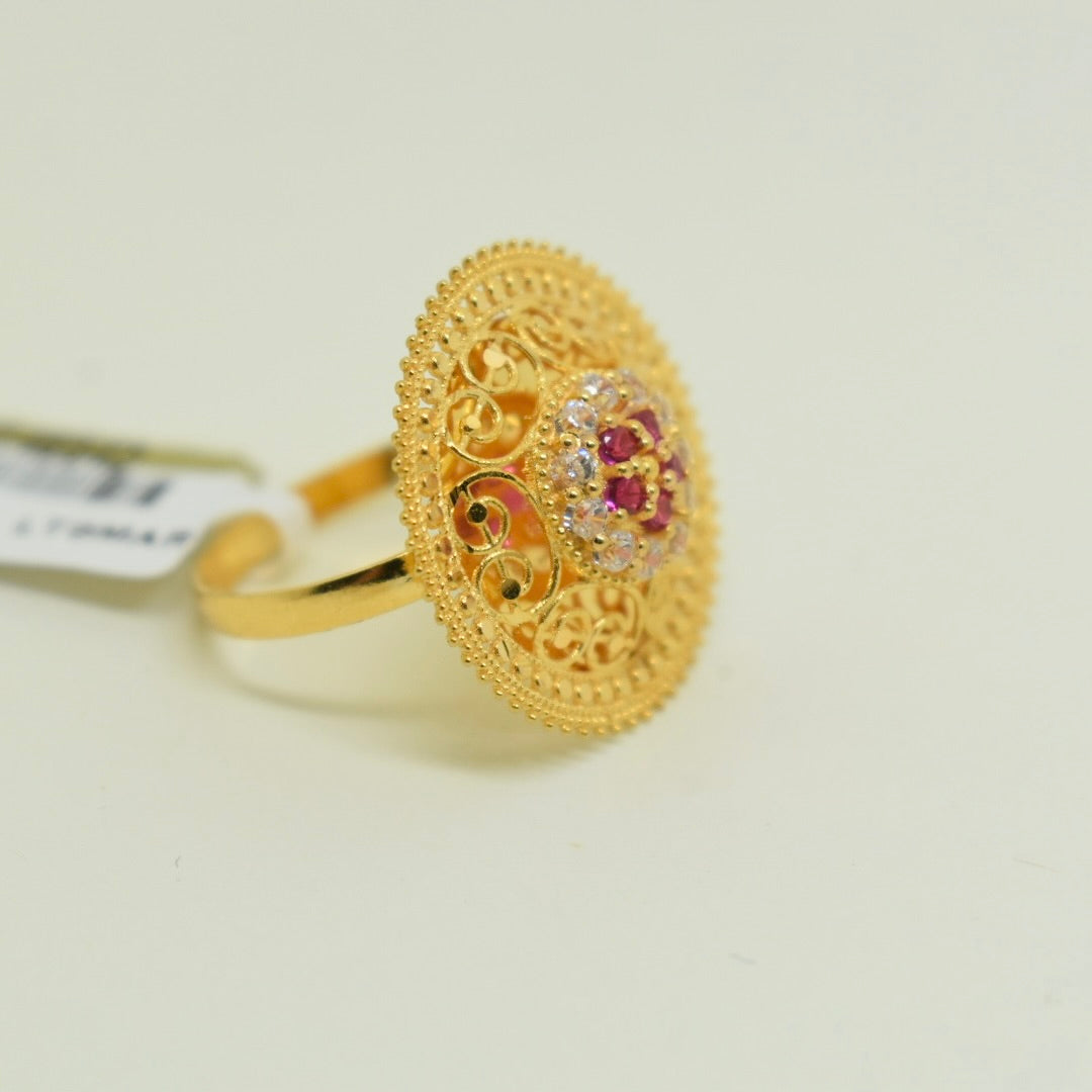 *NEW* 21K Yellow Gold - Arabic Shine Pink Stone Ring