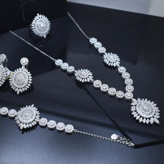 925 Sterling Silver - Oval Zircon Necklace Set