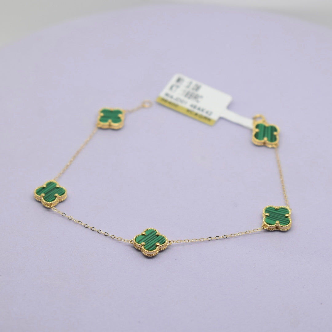 Real 18K Yellow Gold - SJVC Green 8mm 5 Flower Bracelet