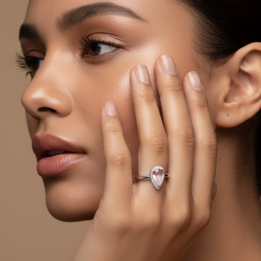 Fine 925 Sterling Silver -  Rose Teardrop Ring