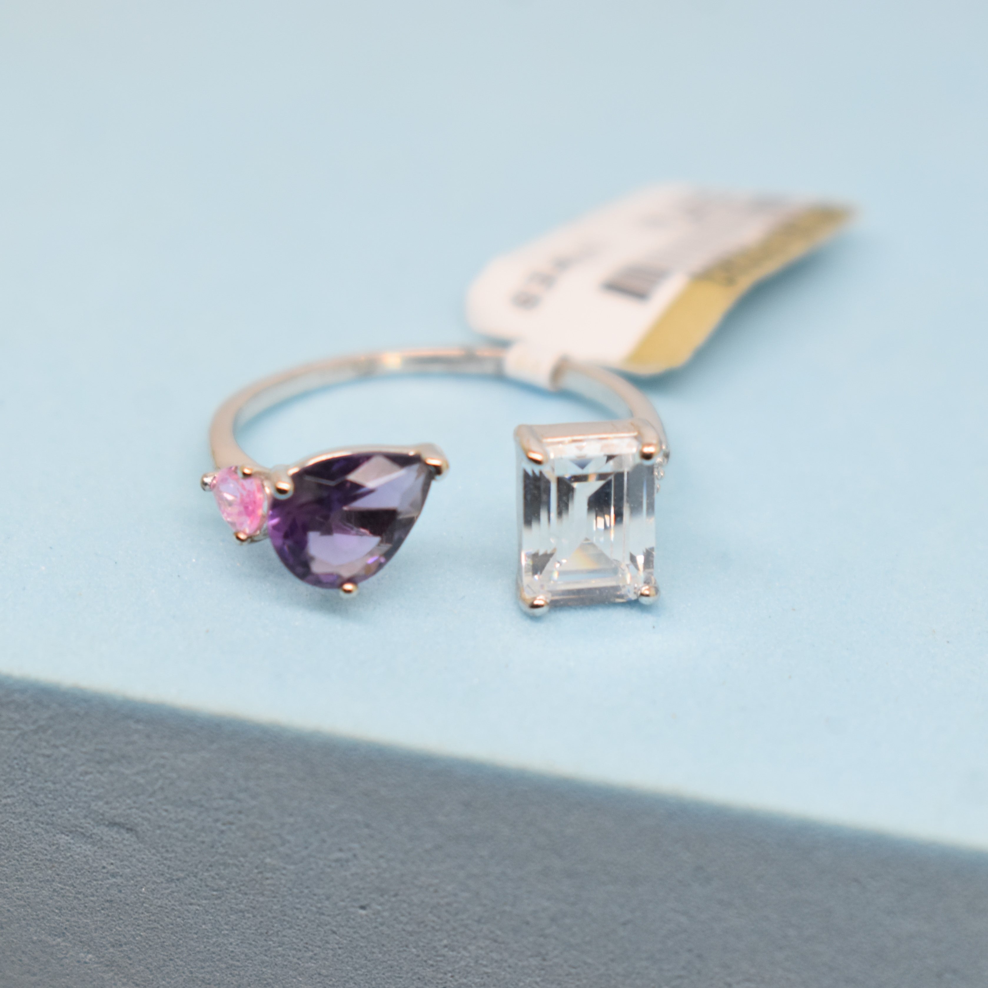 Fine 925 Sterling Silver -  Iris Purple Gemstone Open Ring