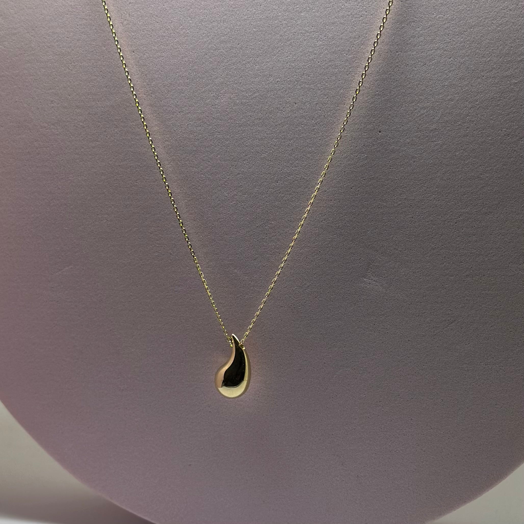 Real 18K Yellow Gold - Chunky Teardrop Extra Small Thin Necklace