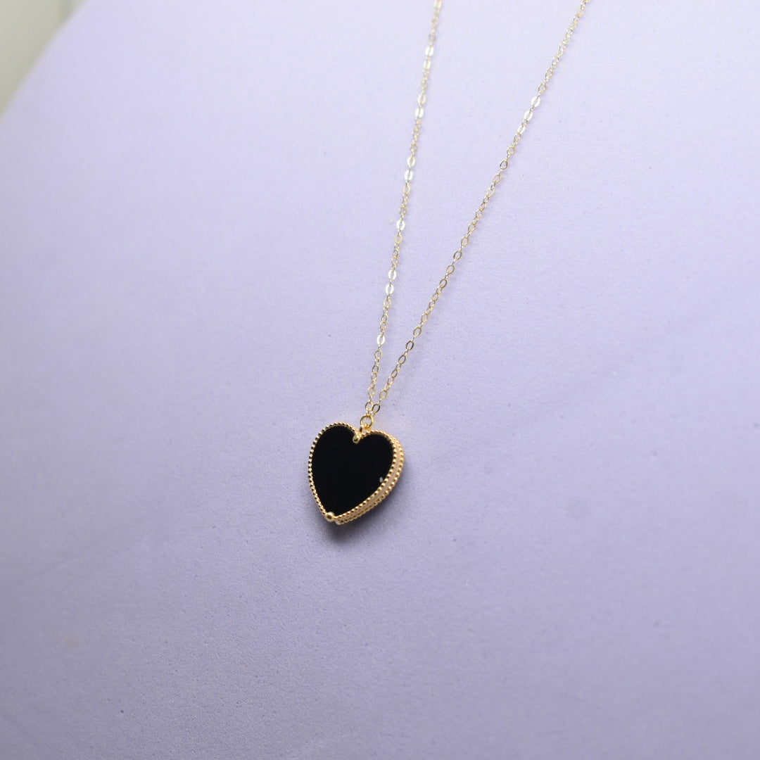 Real 18K Yellow Gold - SJVC Black Heart Thin Chain Necklace