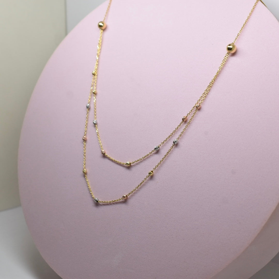 *LIMITED* 18K Gold - Layered Tri Color Ball Necklace