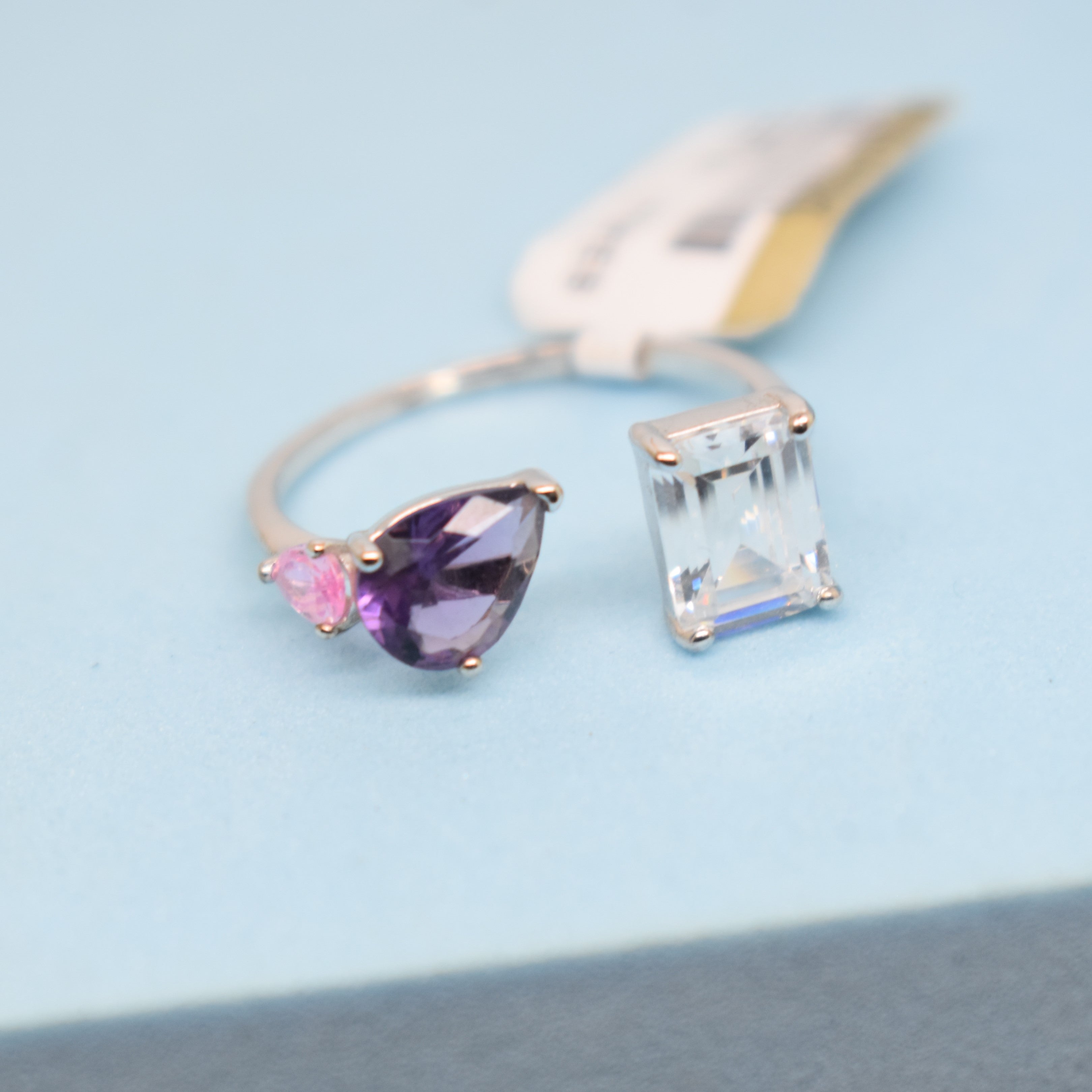 Fine 925 Sterling Silver -  Iris Purple Gemstone Open Ring