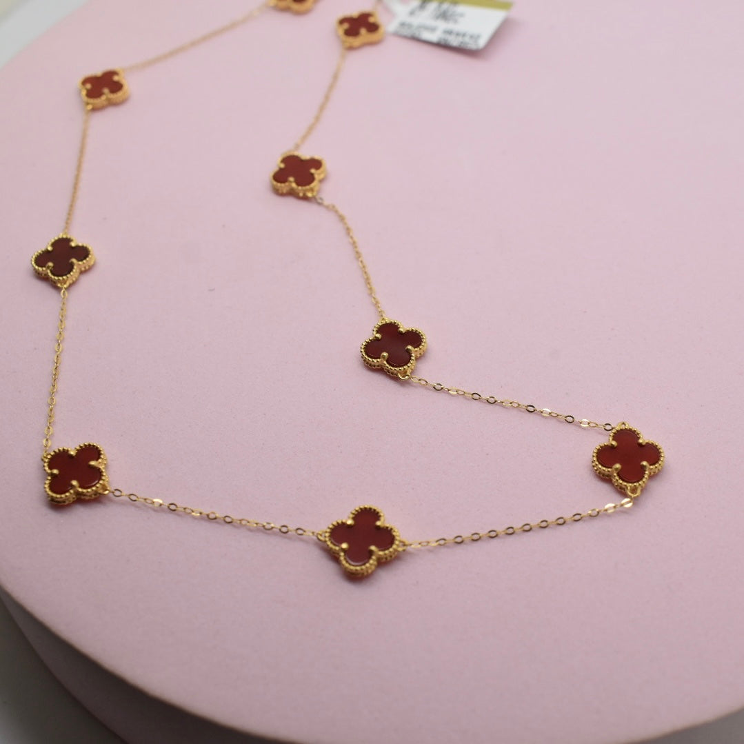 18K Yellow Gold - SJVC Red 8mm 10 Flower Necklace