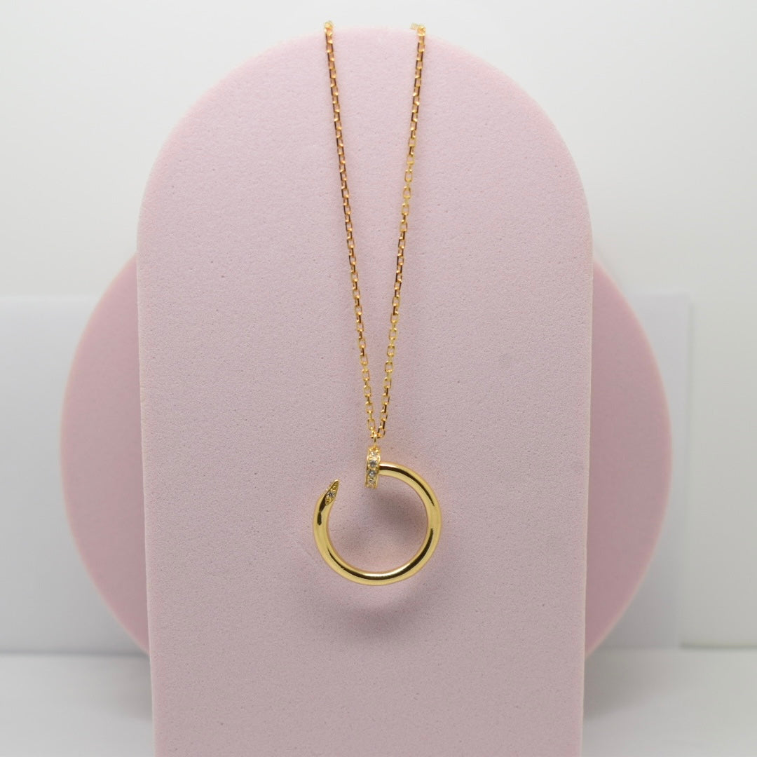 Real 18K Yellow Gold - SJCR Nail Solid Stone Necklace